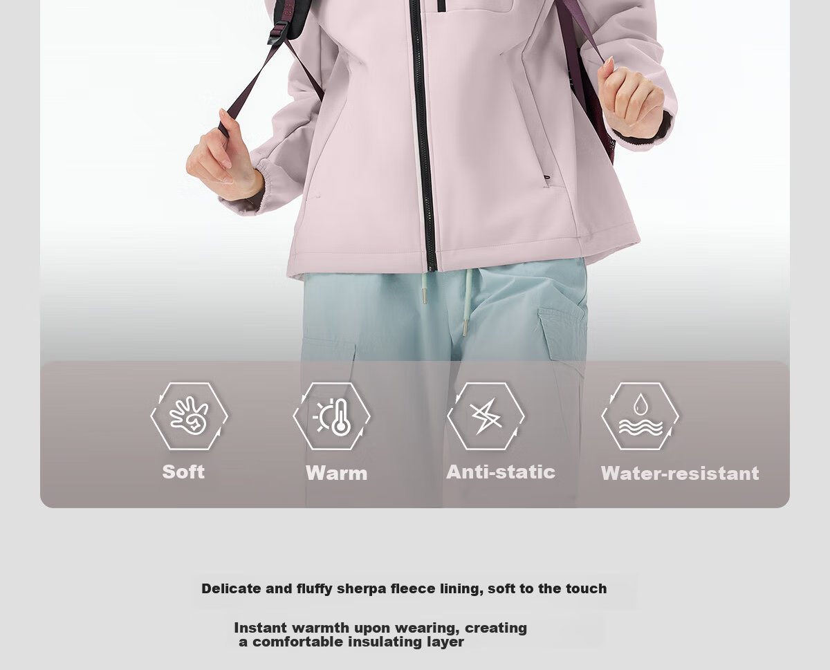 CAMEL Women's Softshell Jacket Fleece Lined Warm Anti-Static Windproof Waterproof Hooded Coat for Men 4