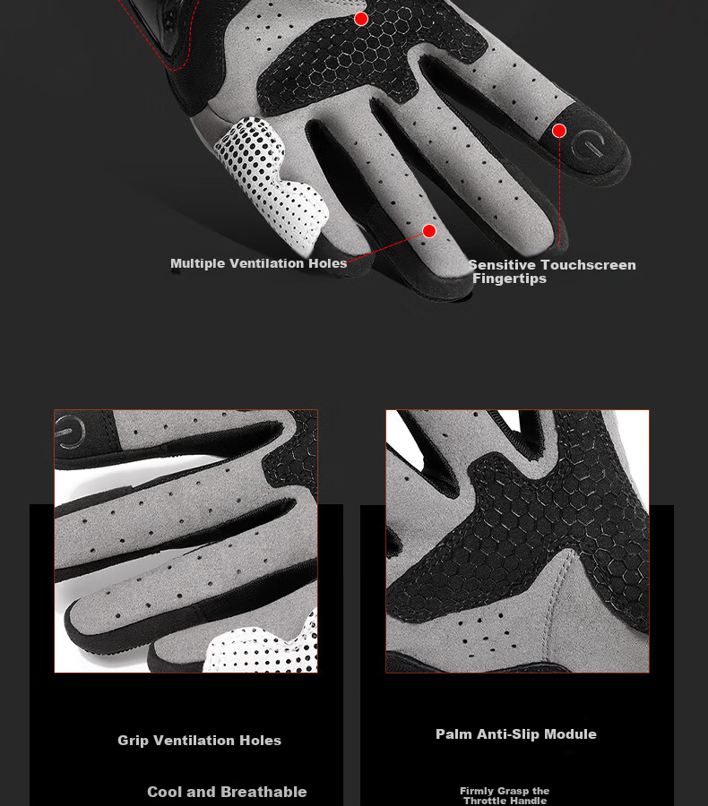 Endless Wheels Riding Motorcycle Gloves Summer Carbon Fiber Biker Gear Unisex All-Season Full Finger Touchscreen White XL 10
