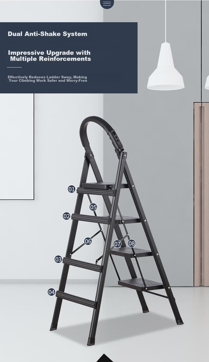 AOZHI Household Folding Ladder Elevated Thickened Step Ladder Thickened Pedal Engineering Ladder Black Three-Step Ladder 7