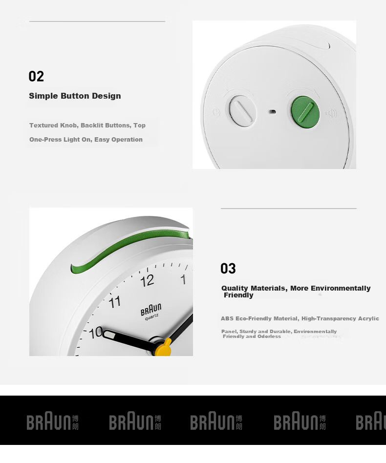 BRAUN German Brand Imported Mini Alarm Clock, Compact Design with Loud Volume, Powerful Wake-Up Device, One-Button Snooze Function, Night Light, Bedroom Bedside Clock, Birthday Gift for Friends, Back-To Season Present 10