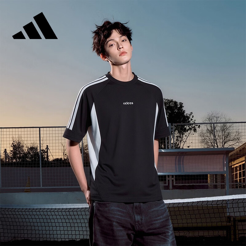 Adidas Men's Summer Sports Cotton Breathable Lightweight Loose Fit Short Sleeve T-Shirt Black/White L