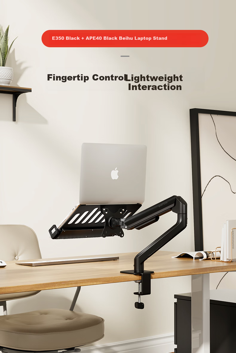 Brateck Beihu Laptop Stand, Notebook Computer Stand, Suspended Arm Bracket for Laptops, Monitor Riser Stand, Computer Desk Stand E350+APE40 1