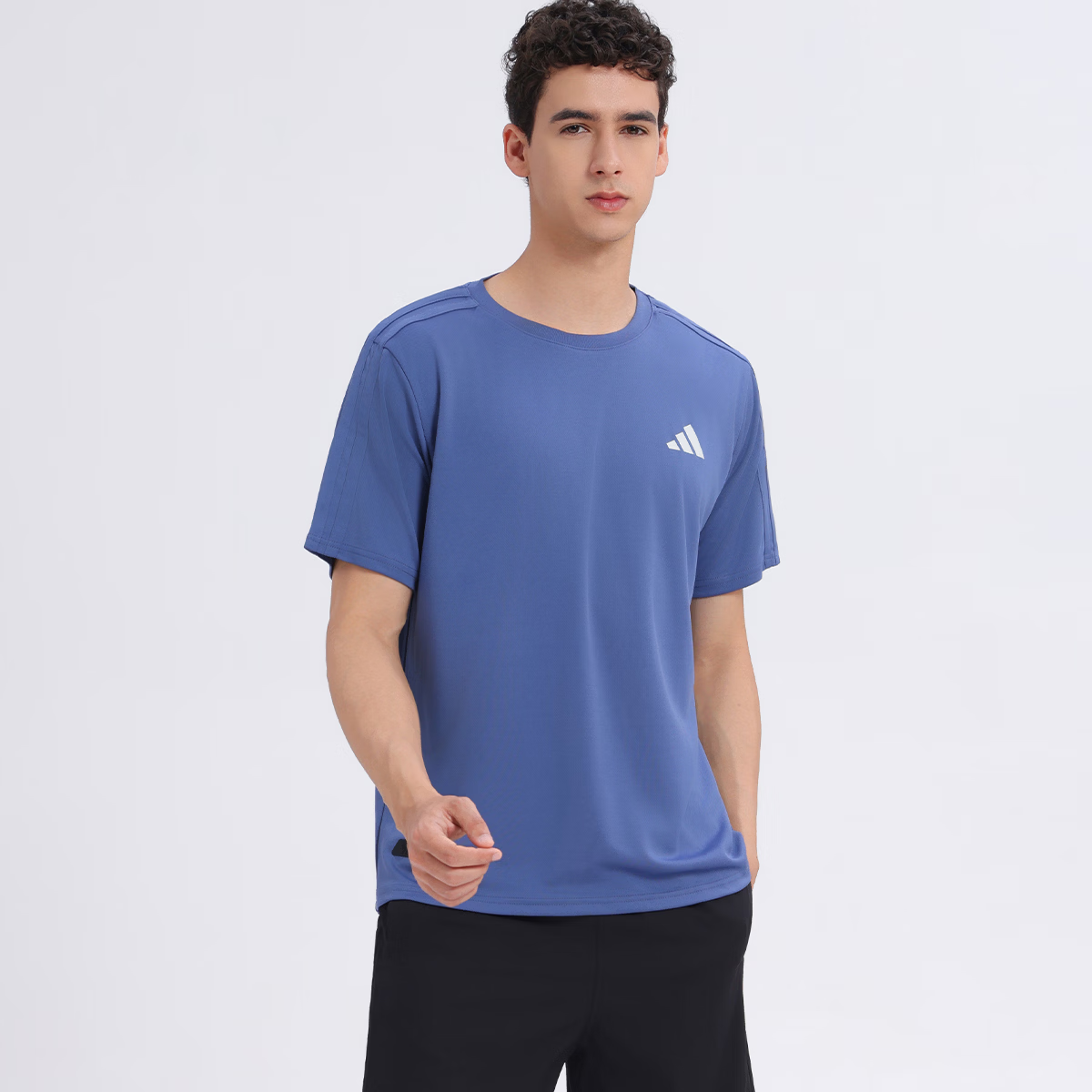 Adidas 2026 New Men's Summer Lightweight Quick-Dry Short Sleeve Outdoor Sports Crew Neck Casual T-Shirt Blue 3XL