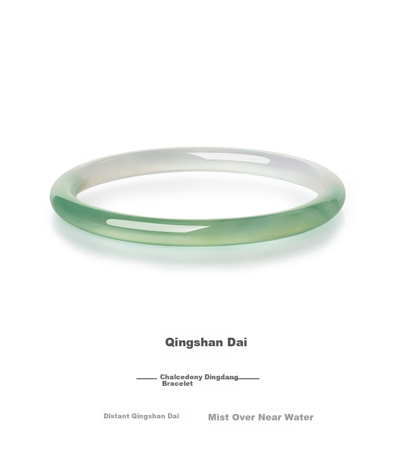 CHOW TAI SENG Birthday Gift Half Mountain Half Water Dinging Bangle National Style Thin Chalcedony Bracelet for Girlfriend 2