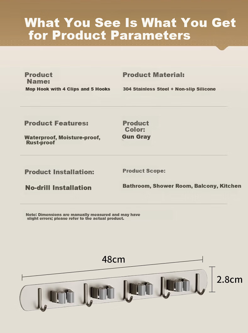 Xinpei Mop Hanger Hook, Broom Holder, Fixed Rack, No Drilling Required, Toilet Mop Clip, Bathroom Storage Shelf 23