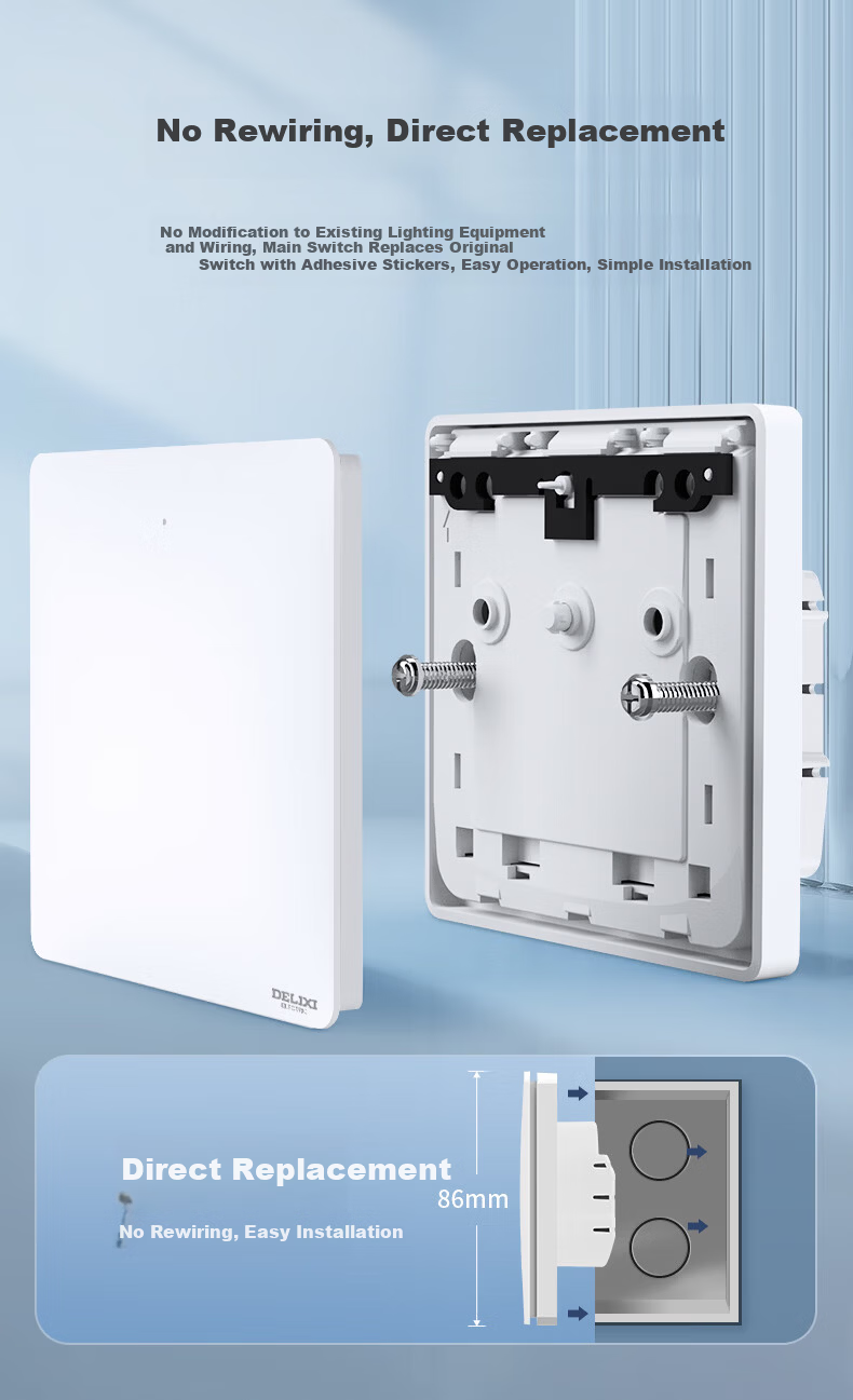 DELIXI Wireless Switch Panel Remote Control Switch Smart Switch Wireless Three-Gang Double Control Kit 9