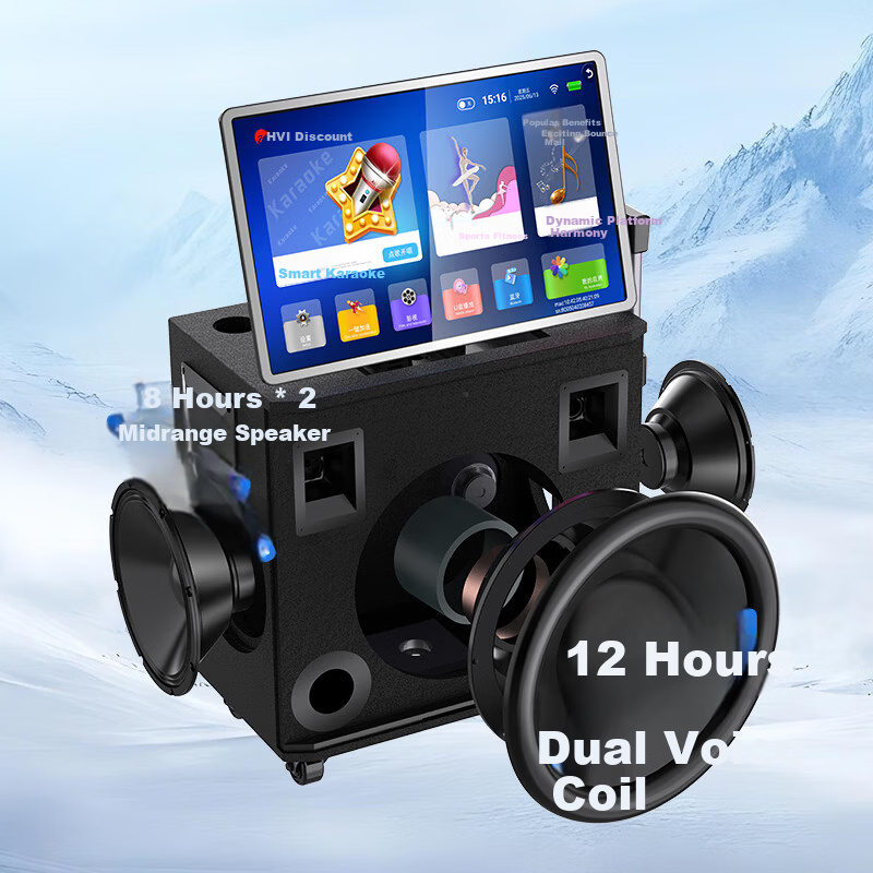 HiVi Home KTV Sound System Outdoor Square Dance Speaker with Display Screen Karaoke Machine Built-in Sound Card Portable High Power TS26