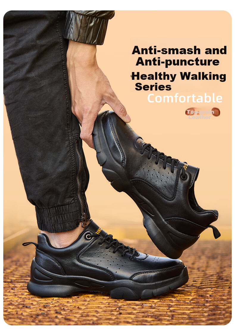 Dinggu Men's Safety Work Shoes Steel Toe Leather Lightweight Anti-Smash Anti-Puncture JD1705 Black K38 1