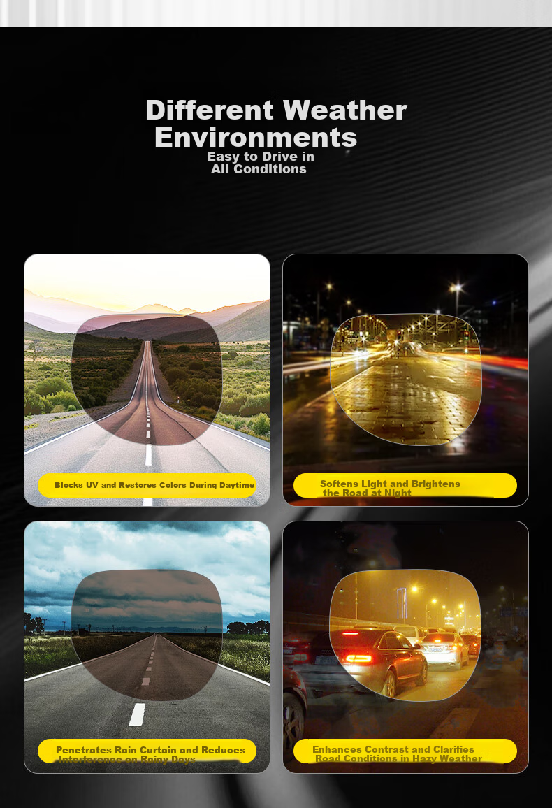 LOHO Men's Day and Night Driving Sunglasses Non-Polarized UV Protection Anti-Glare Night Vision Far Light 6