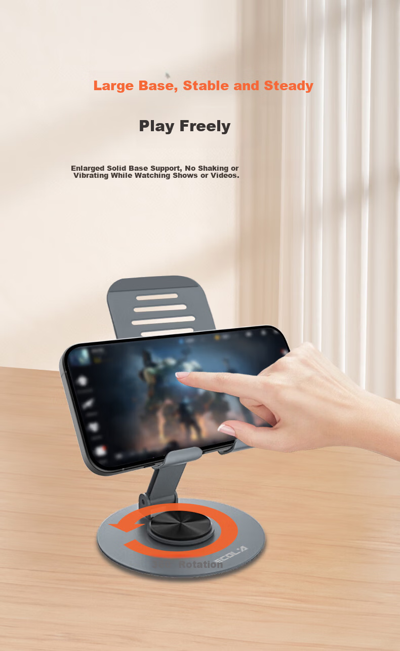 ECOLA All-Metal Multifunctional 360° Rotatable Portable Folding Phone Holder B22GY Deep Space Gray 3