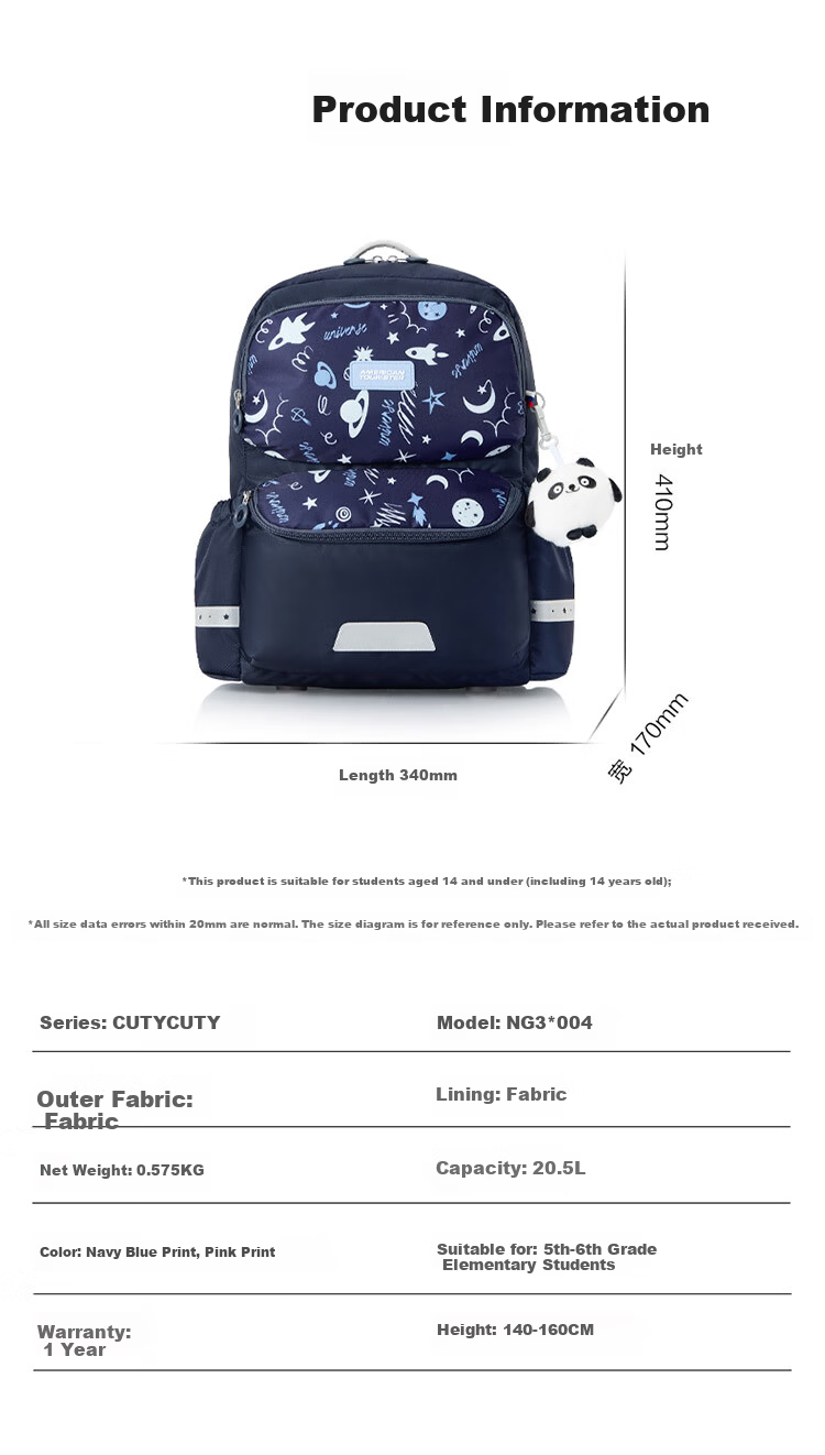 AMERICAN TOURISTER Girls' Antibacterial Lightweight Backpack for 5-6 Grade Elementary Students Large Capacity School Bag NG3*004 17