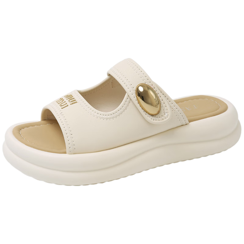 Cartelo Crocodile Women's Summer New Simple Versatile Soft Thick Sole Beach Sandals 1937 Beige Size 39