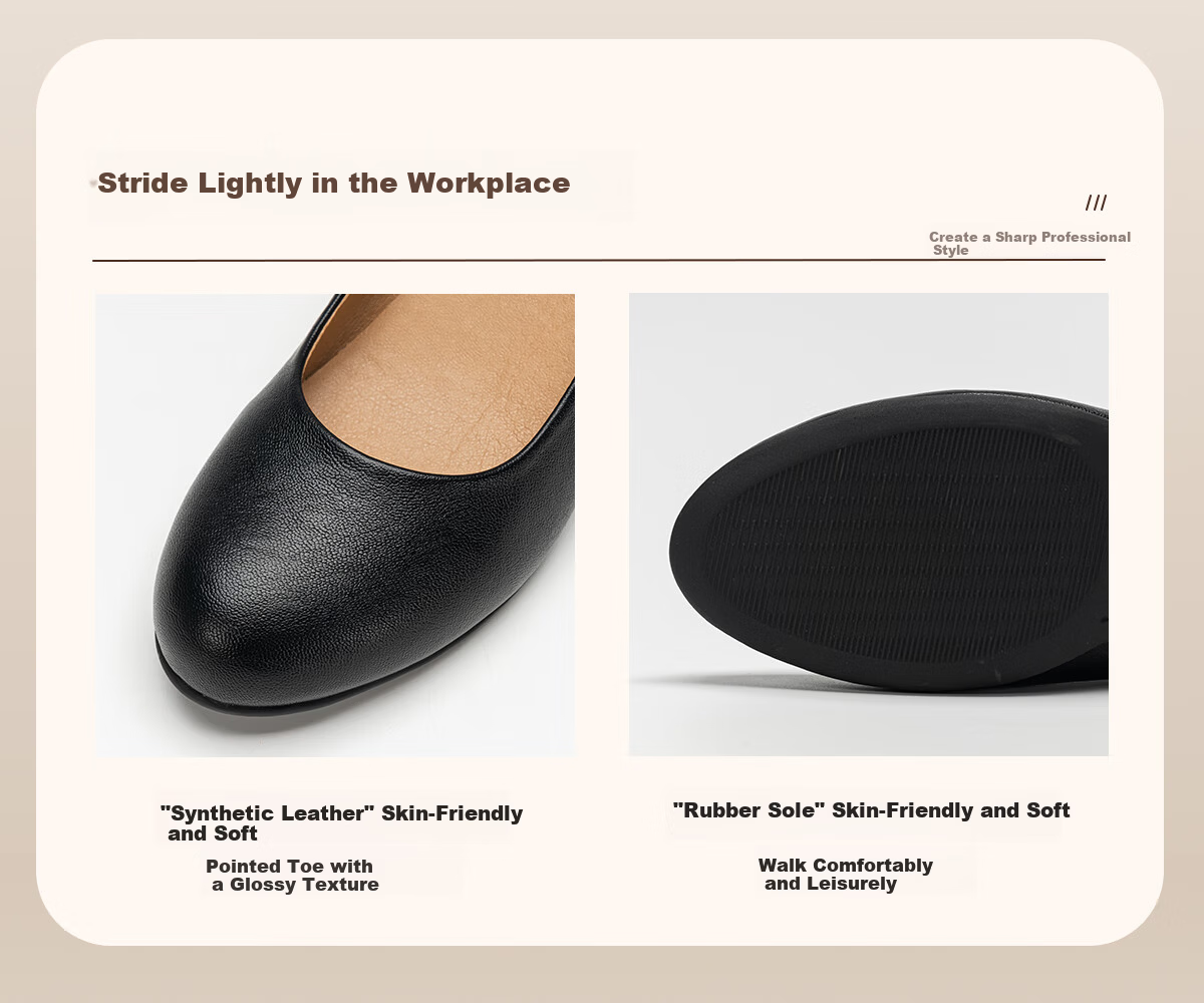 Warrior Black Work Shoes for Women Comfortable Long-Standing Office Shoes Chunky Heel Interview Leather Shoes Black Size 35 4