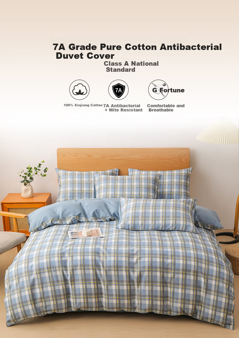 Jinhao Pure Cotton Quilt Cover A-Class Antibacterial Mite-Resistant 100% Cotton Duvet Cover for Double Bed 180*220 Lavender 1