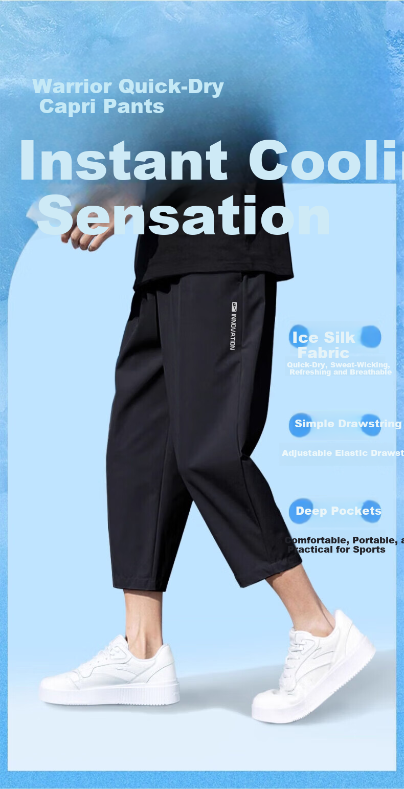 Warrior Men's Summer 3/4 Pants Ice Silk Quick-Dry Breathable Loose Running Fitness Casual Pants 2