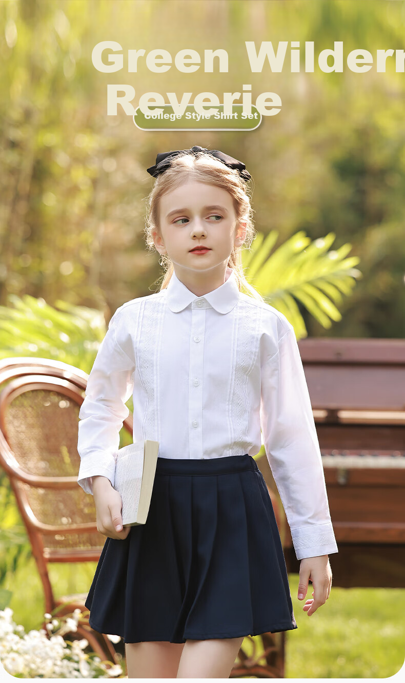 Luomeng Girls' Long-Sleeve White Blouse, Elementary School And Kindergarten Graduation Uniform, Performance Costume, Lace, Size 120 3