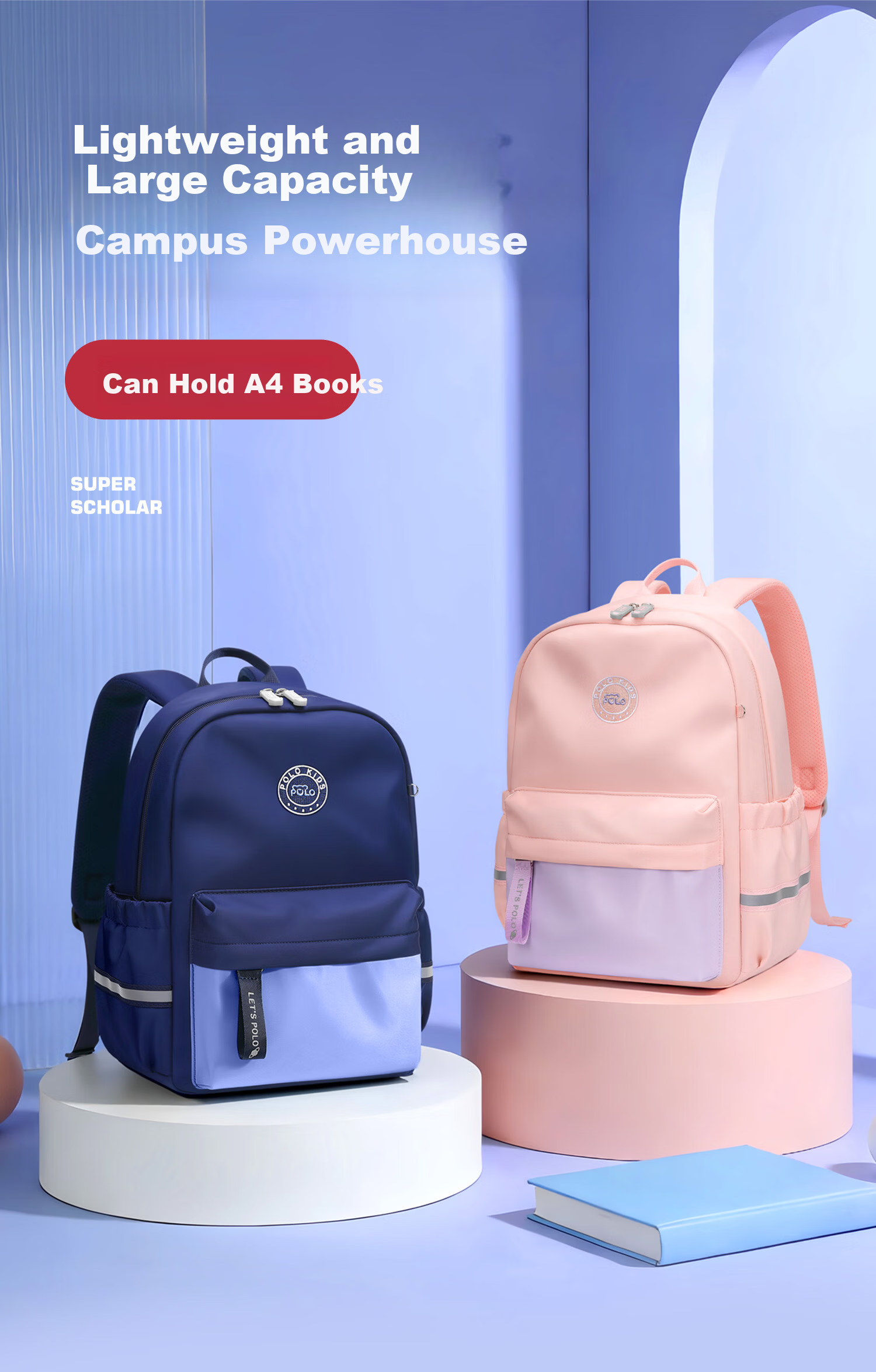 POLO Backpack for Elementary School Boys Kids Double Shoulder Bag Grades 1-3 Outdoor Travel Bag Study iPad Backpack Research Bag 1
