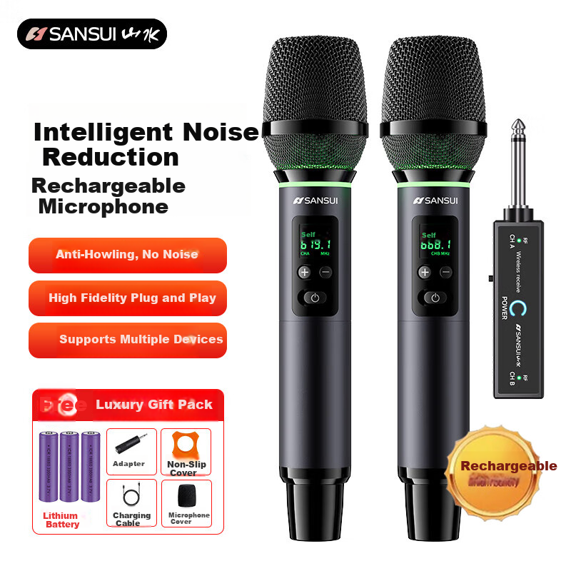 SANSUI M2 Wireless Microphone Universal Microphone Home KTV Singing Speech Stage Karaoke Conference Speaker Amplifier Car Universal One-to-Two