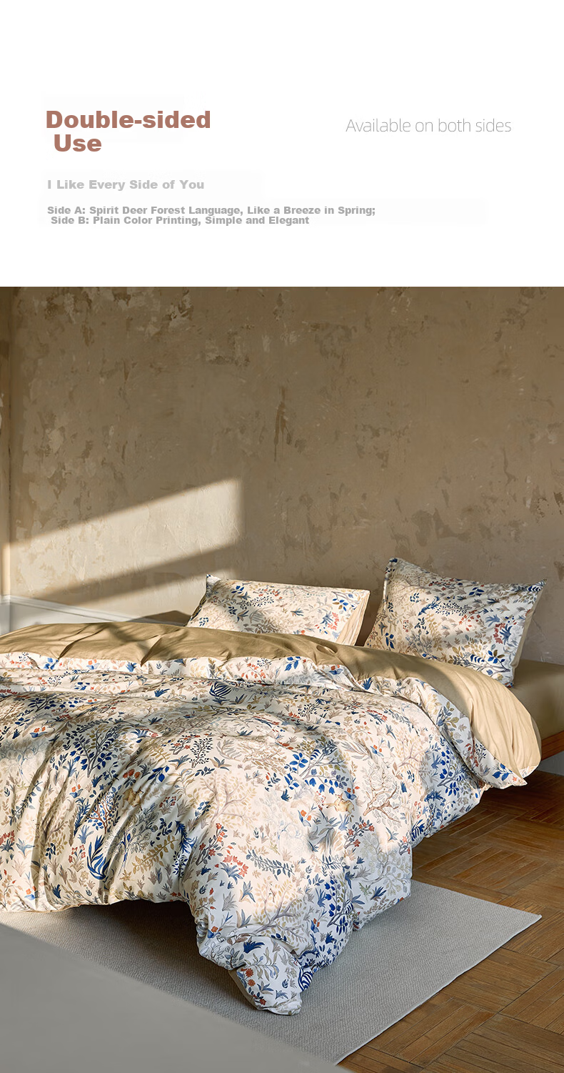 LUOLAI Home Textiles, 100% Pure Cotton Bedding Set of Three Pieces, Floral Pattern, All-Cotton Duvet Cover, Bedsheet, Quilt, Bedding, Blue, 150*215 3