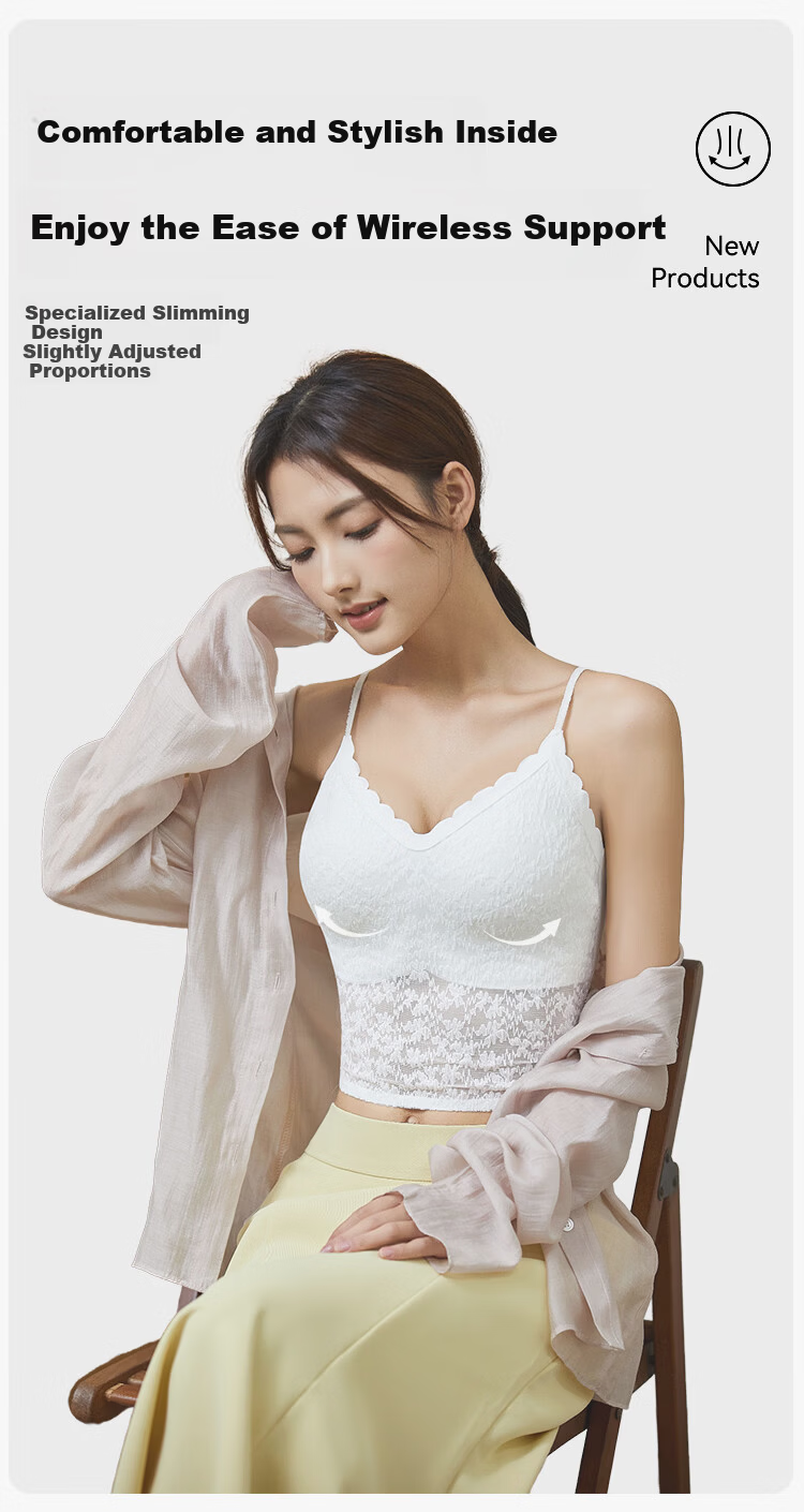 Audifine Lace Camisole Vest with Chest Pad Women's White Breathable Innerwear Base Layer Top Bra 9