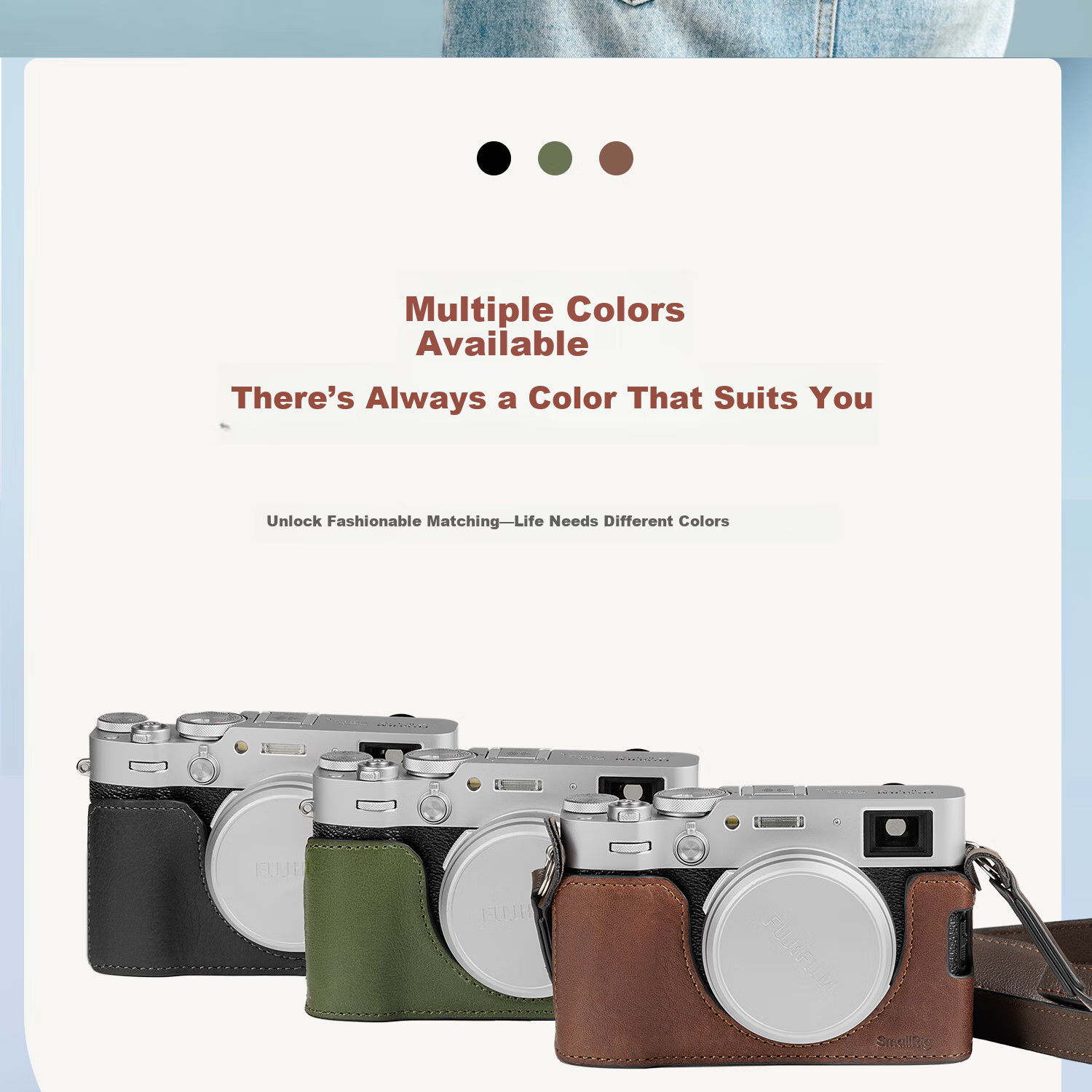 SmallRig 4709 Leather Camera Case for Fuji X-T50 Mirrorless Camera, Vintage Artistic Photography Travel Shooting Base, Half-Cover Leather Shell Strap Protective Cover 11