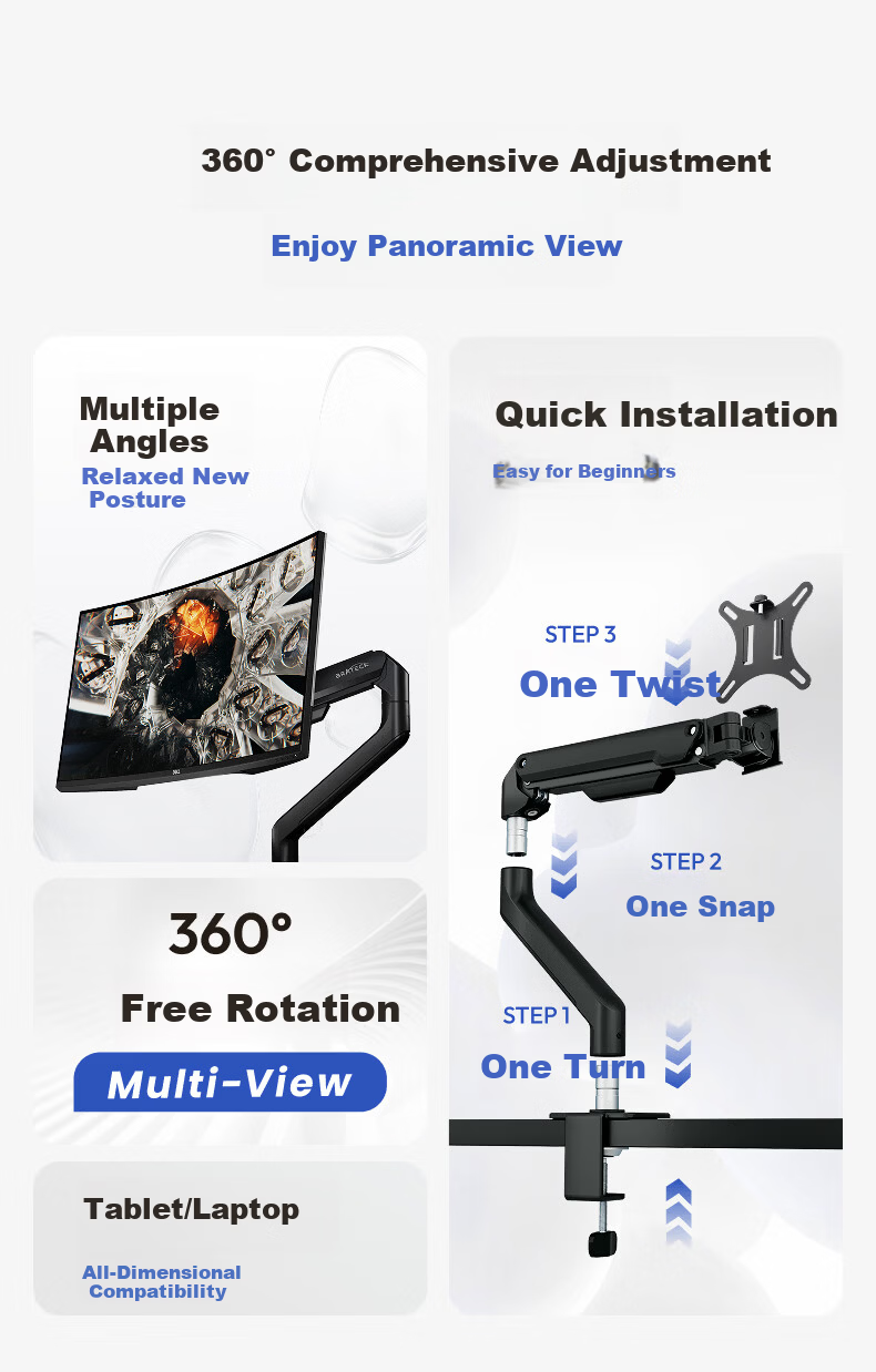 Brateck Beihu Monitor Arm Mechanical Arm Computer Stand Desktop Clamp Base Screen Riser Height Adjustable 17-32 Inch E360 Compatible with Zoway E350 Upgrade 2