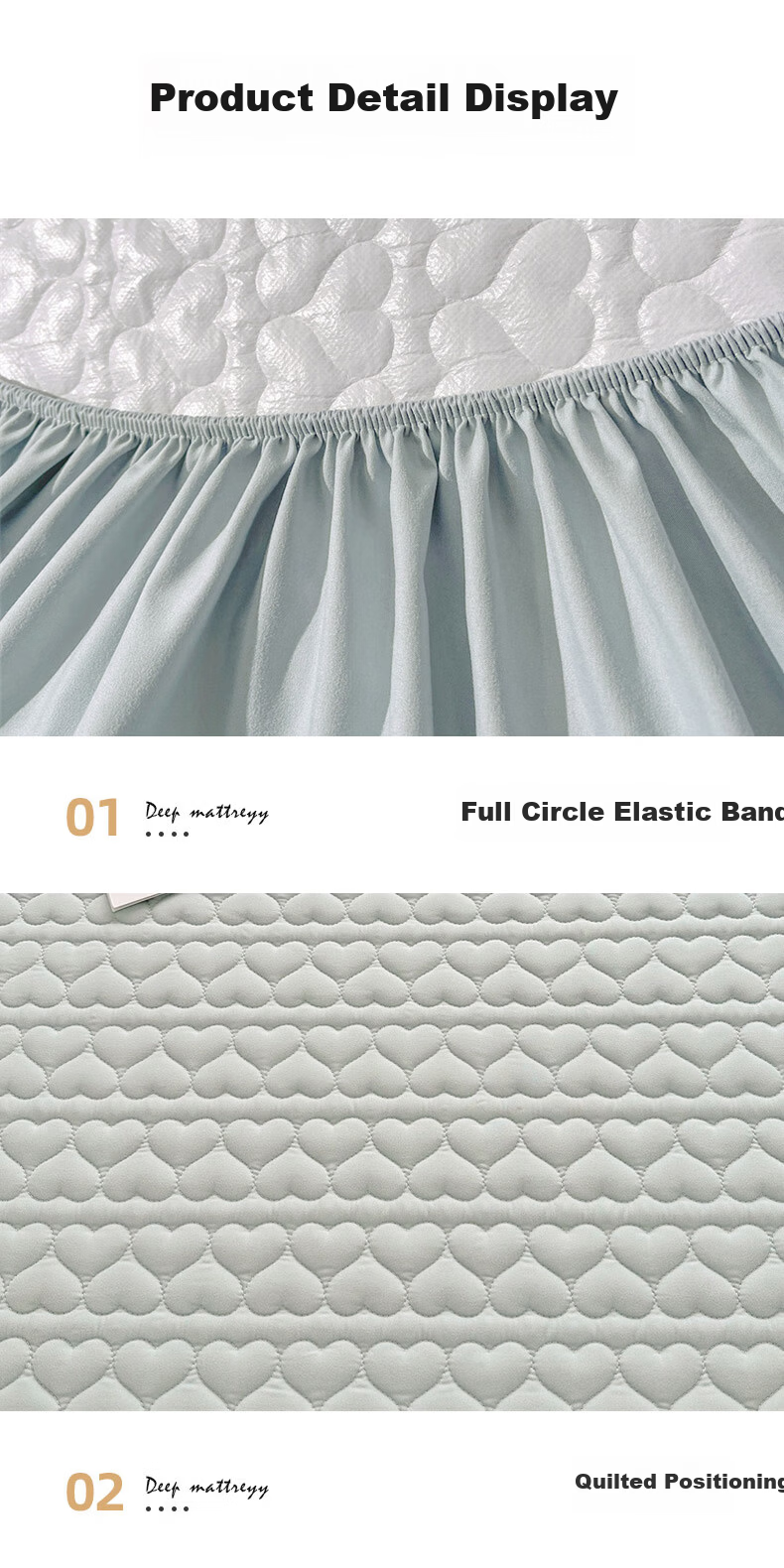 KING SHORE Single Bed Cover, Thickened Quilted Non-Slip Mattress Protector, Full Coverage Dust Cover, 1.8 Meters, Aige Misty Blue 6