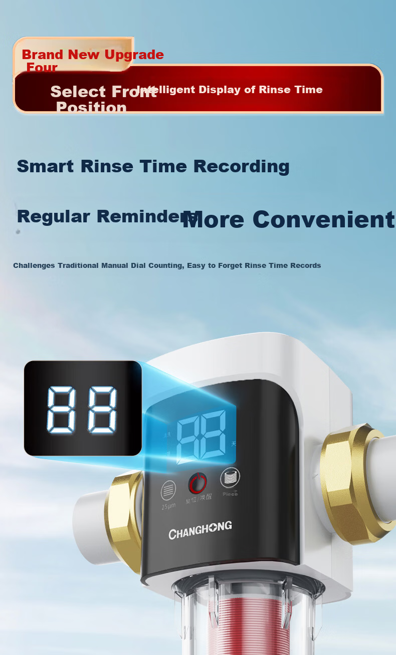 CHANGHONG 25 Micron Pre-Filter Bionic Fish Gill Disc Antibacterial Automatic Backwash Pressure Gauge Whole House High Flow Water Purifier Top 10 Water Purifier 12