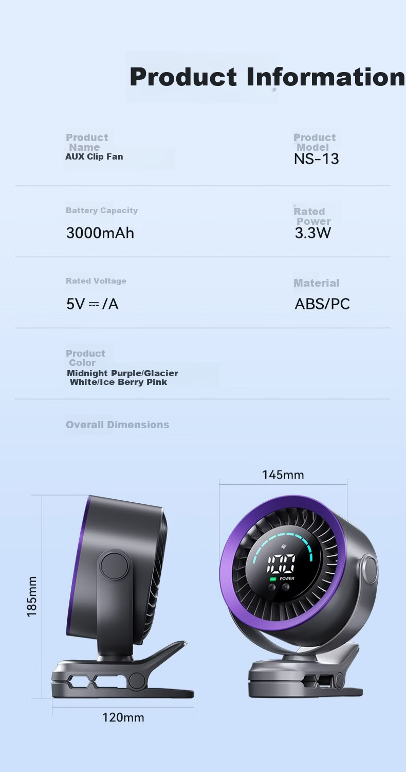 AUX Heavy-Duty New Desktop Cooling Small Portable Electric Fan Silent Digital Display Desktop Air Conditioner Circulation Fan Office Student Dormitory Long Battery Life USB Charging 21