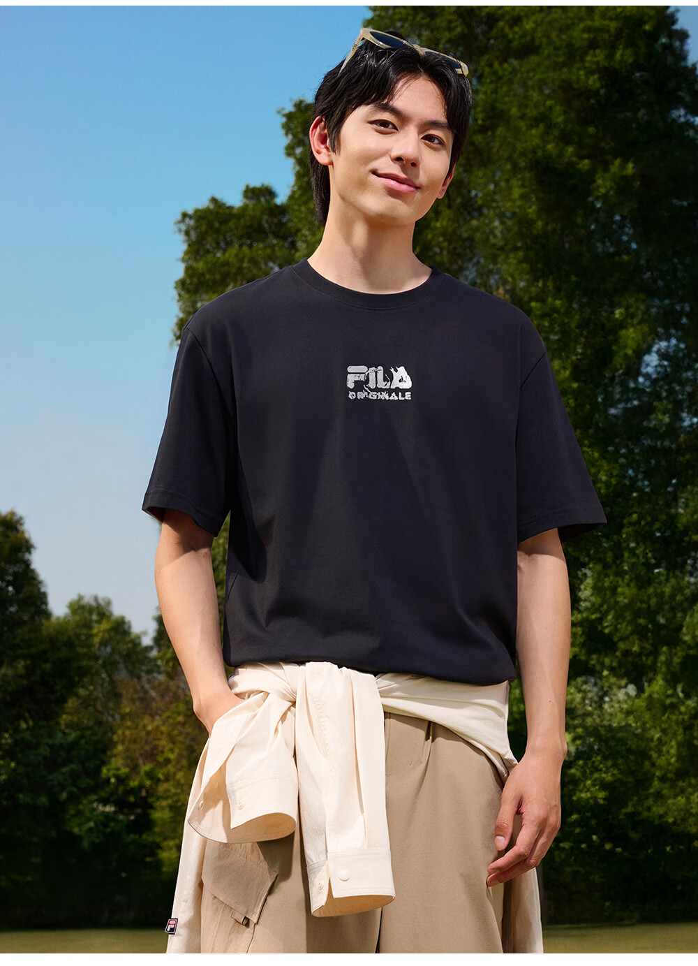 FILA Official Yi Yangqianxi Men's Knitted Short Sleeve Shirt 2026 Summer Casual Loose Cool Round Neck T-Shirt 19