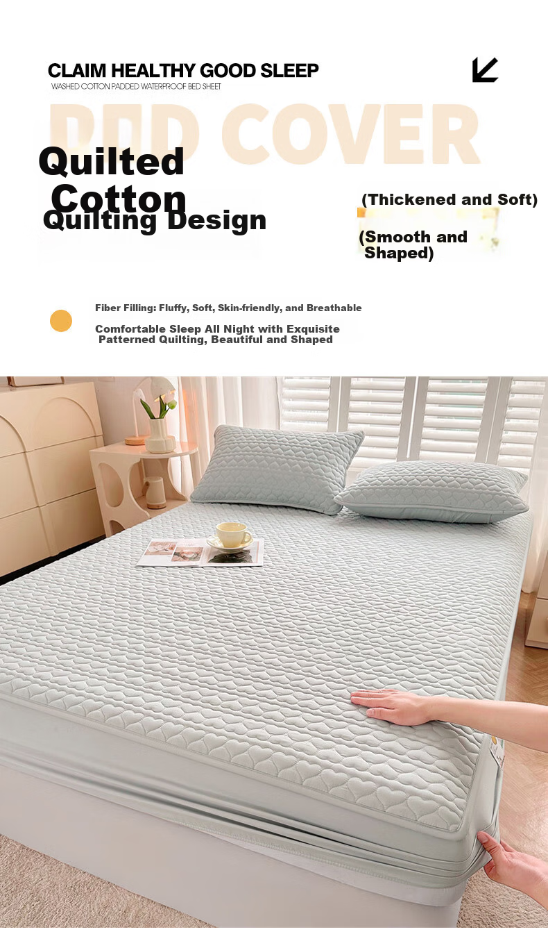 KING SHORE Single Bed Cover, Thickened Quilted Non-Slip Mattress Protector, Full Coverage Dust Cover, 1.8 Meters, Aige Misty Blue 4