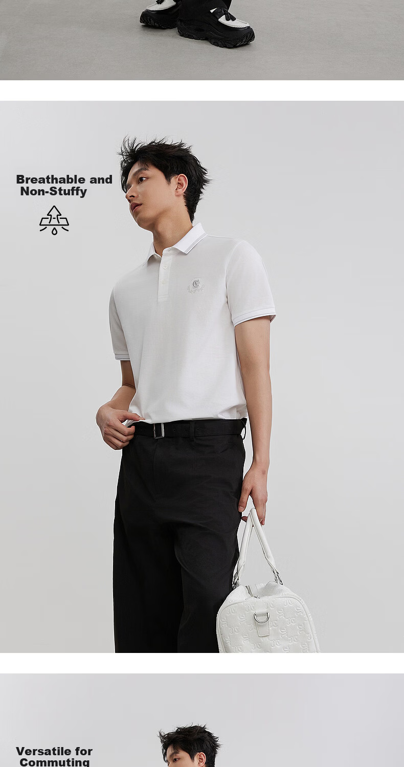 CABBEEN Mercerized Pique Polo Shirt Men French Elegant LOGO Fine Needle Embroidery Design 2026 Spring Short Sleeve Polo 8