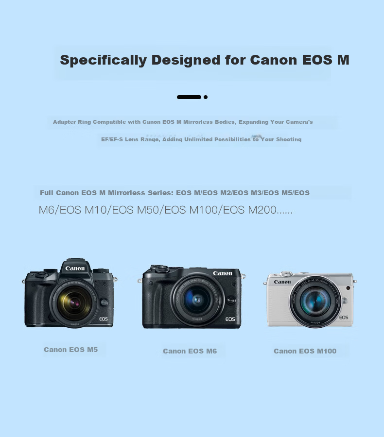 Jinling Shengbao EF-EOSM Camera Adapter Ring Canon M6 M5 M50 M50II M100 EF/EFS Small Lens to EFM Mirrorless Camera M Mount Autofocus 2
