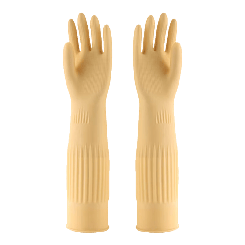 Bangshoushi Latex Gloves, 38cm, 5 Pairs, Rubber Extended Sleeves, Thickened, Waterproof, Wear-Resistant, for Dishwashing, Laundry, Cleaning, Work Protection, Protective Gear, Natural Color