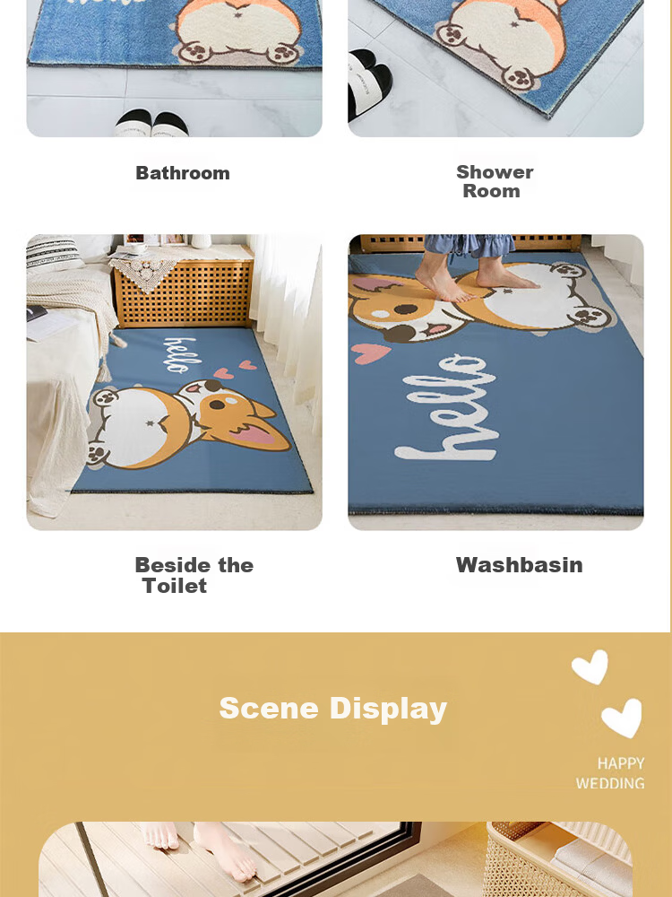 Budisi Plush Bathroom Door Mat, Toilet Entrance Mat, Washroom Floor Mat, Non-Slip Foot Pad for Sink Area, 60*40CM 9
