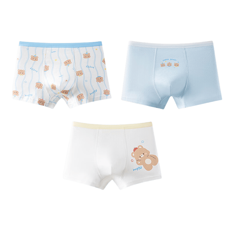 Langsha Kids Cotton A-Class Boys Cartoon Bear Boxer Briefs Comfortable Boys Underwear