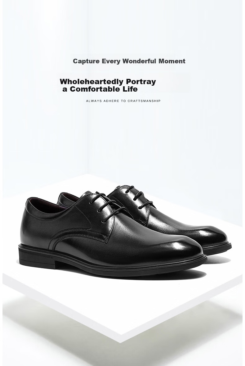 Aokang Men's Comfortable Business Dress Shoes Round Toe Waxed Lace-Up Simple Office Shoes Black Size 38 1