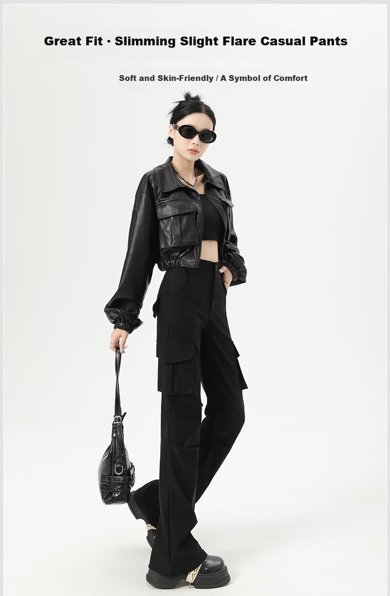 XUEXIMAN Women's American Style Workwear Flared Pants Summer New Ice Silk Quick-Dry Slim High-Waist Narrow Hem Trousers 1
