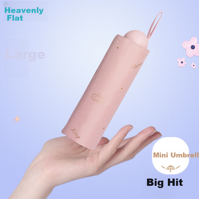 Paradise Umbrella UV Protection Mini Compact Portable Sunshade Umbrella Foldable Rain and Sun Dual-use Golden Crown Cherry Blossom Pink