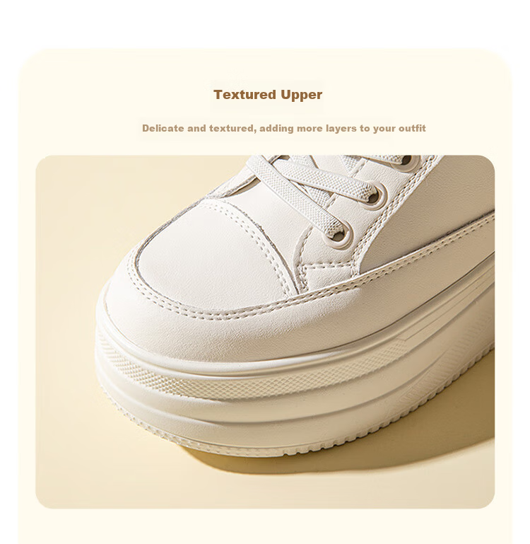 Red Dragonfly Women's Classic Thick Sole Height Increasing White Sneakers Simple Versatile Casual Shoes WPB15032 Beige/Black Size 36 8