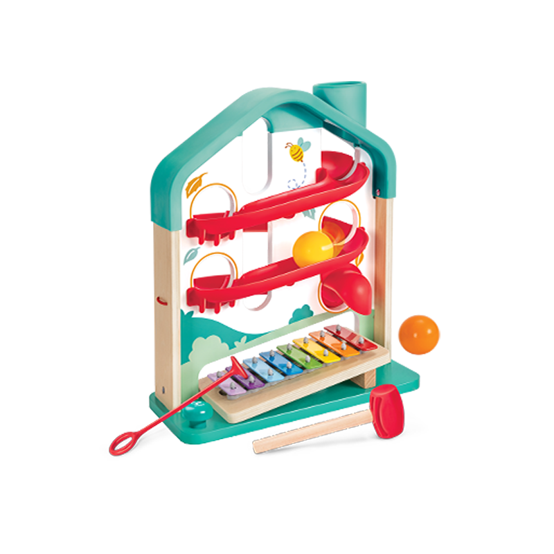 Hape Musical Ball Toy for Boys And Girls, Educational Piano Drum Set with Rolling Balls, Multifunctional Melody Building Blocks, Holiday Gift E0512