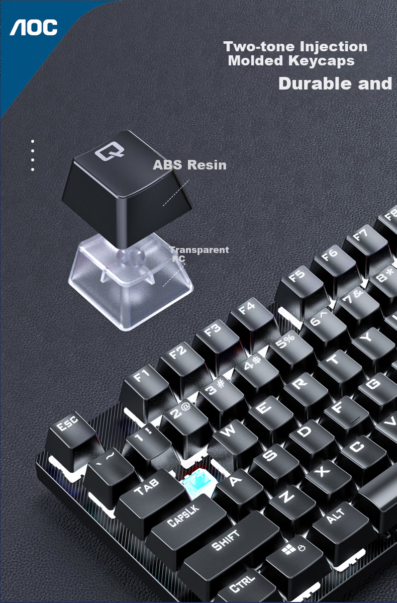 AOC GKM410 Mechanical Keyboard and Mouse Combo Wired Gaming Office Full-Size Black Blue Switch 6