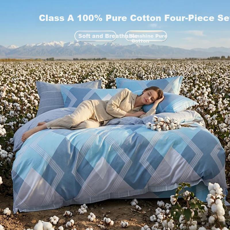 Aiwei A-Class Pure Cotton Bedding Set 4-Piece 100% Cotton Double Duvet Cover Bed Sheet 200*230cm Bardel
