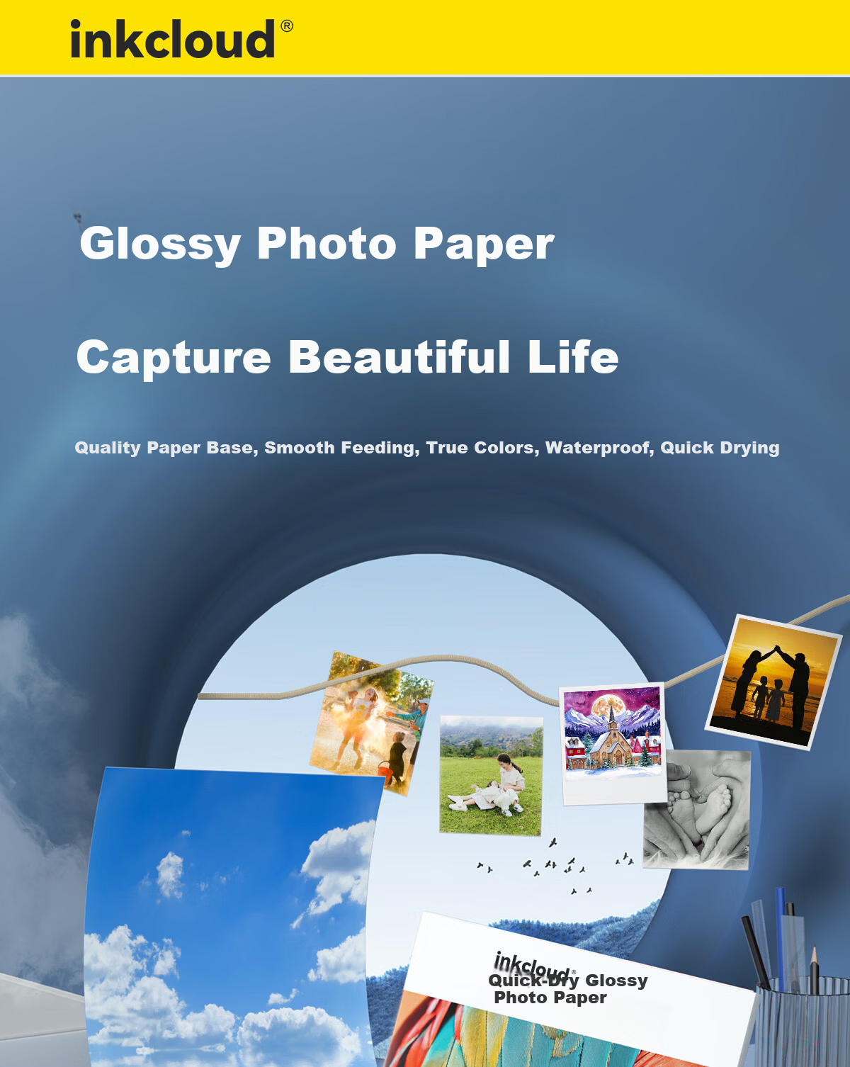 INNCLOUD High Gloss RC Photo Paper, Printing Paper for Photos, Photo Printing Paper, Studio Photo Printing Paper, Inkjet Printer Photo Paper, 6-Inch 260g 1