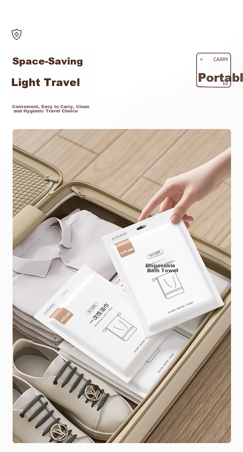 Baicaoyuan 7A Antibacterial Disposable Bath Towel Extra Large Thickened Travel Disposable Shower Towel Independent Packaging 9