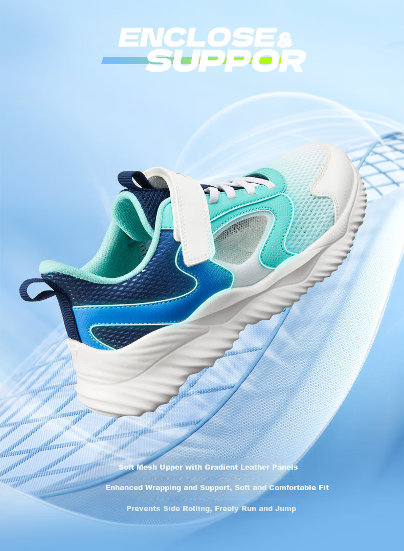 XTEP Children's Shoes, Boys' Big Kids Leather And Mesh Patchwork Velcro Running Shoes, Night Blue/aurora Green, Size 39 4