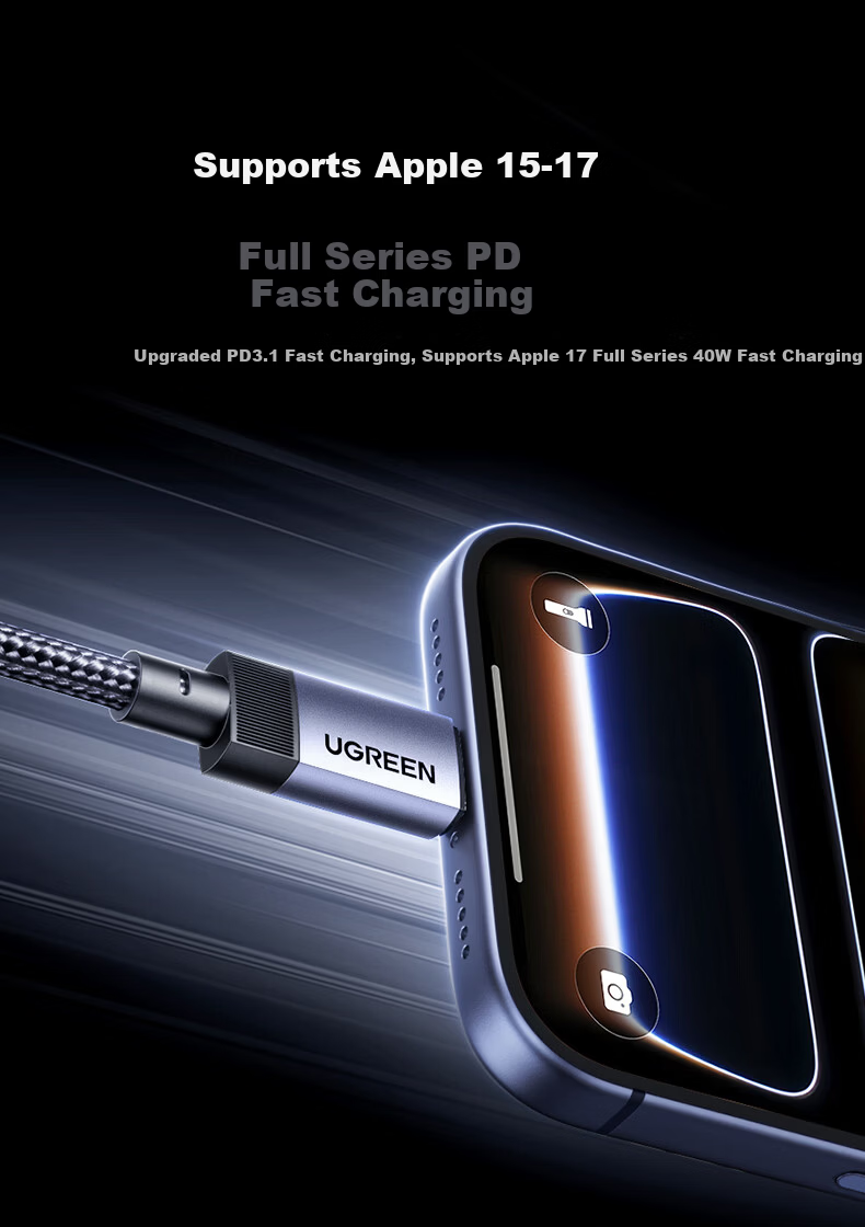 Ugreen Full-Function Type-C Dual-Head PD 240W Fast Charging CtoC Cable Compatible with Thunderbolt 4/3, 4K Display, Video Transmission for Apple, Huawei Tablets and Laptops 10