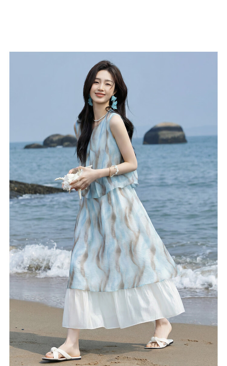 Demana [Smooth Lyocell] Summer Urban Elegant Ink Print Two-Piece Slim Fit Dress for Women Premium Quality 6