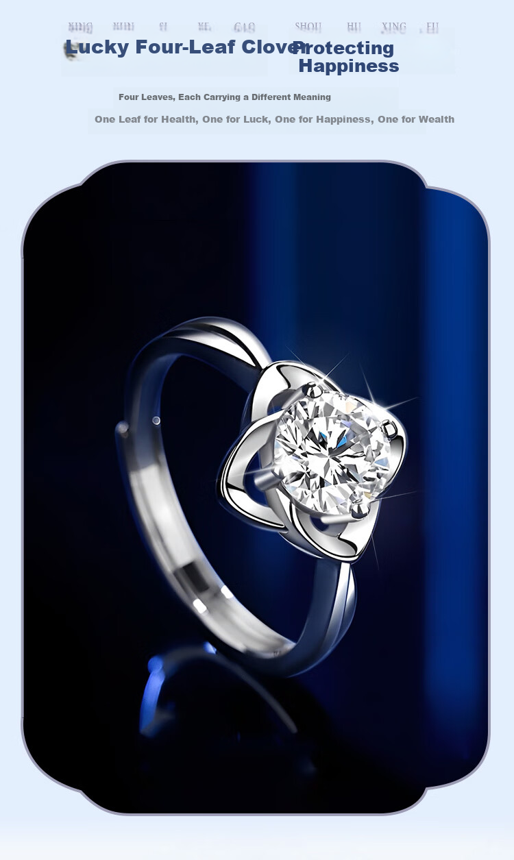 ALLOVE Four-Leaf Clover Sterling Silver Ring Women's Engagement Diamond Ring Birthday 520 Valentine's Day Gift for Girlfriend Wife 6