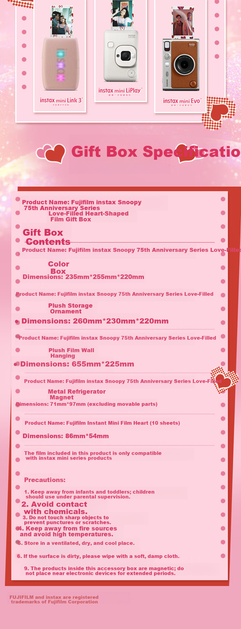 INSTAX Fujifilm instax Snoopy 75th Anniversary Series Love Overflowing Heart-Shaped Photo Paper Gift Box 5